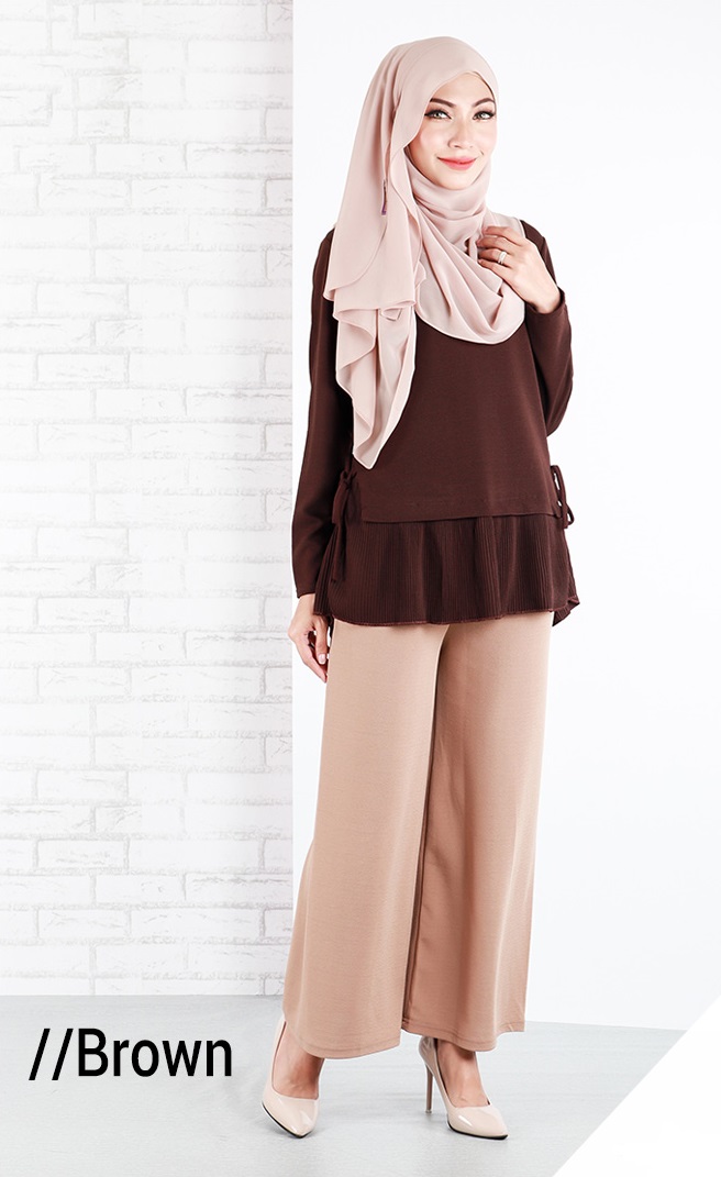 QA-643  SIDE RIBBON BLOUSE BROWN