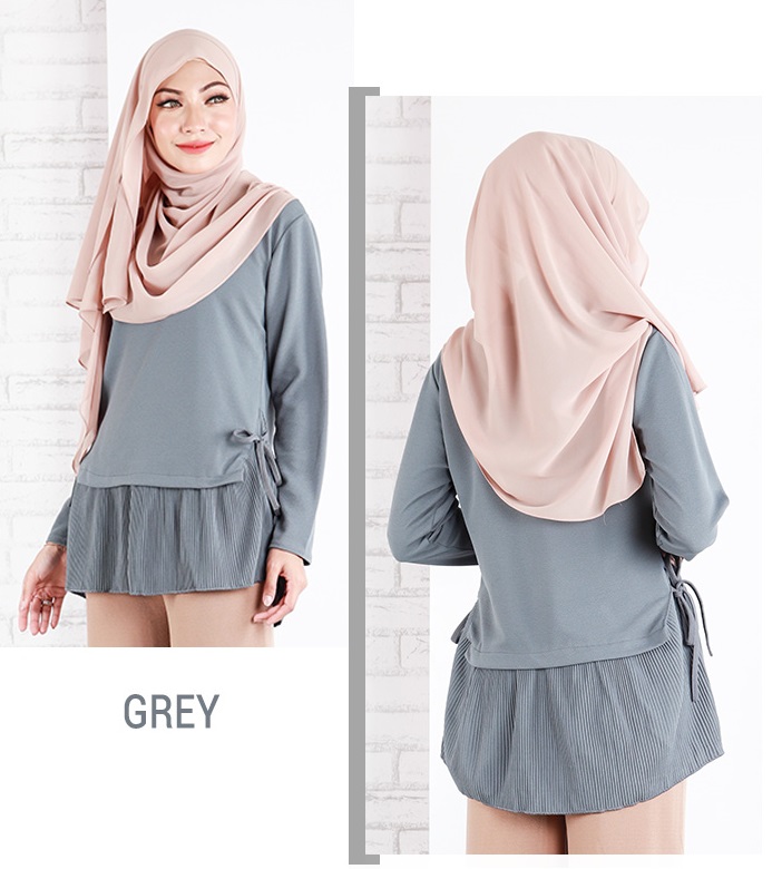 QA-643  SIDE RIBBON BLOUSE GREY