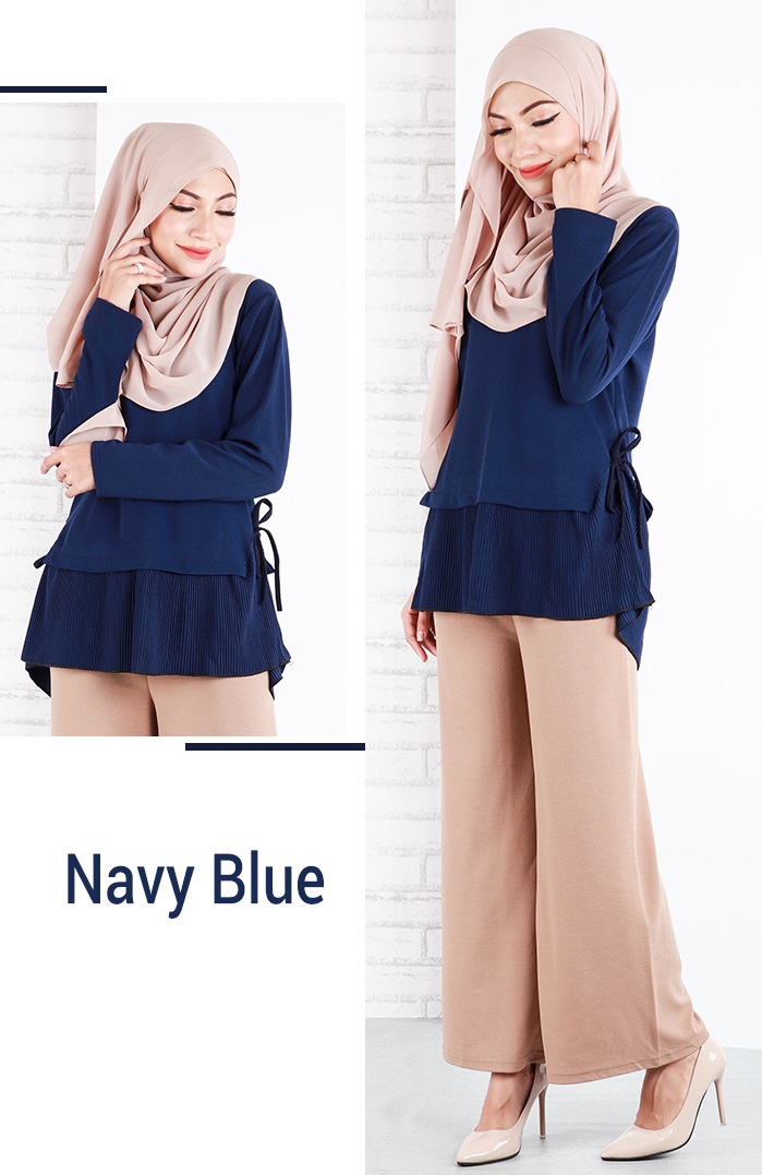 QA-643  SIDE RIBBON BLOUSE NAVY BLUE