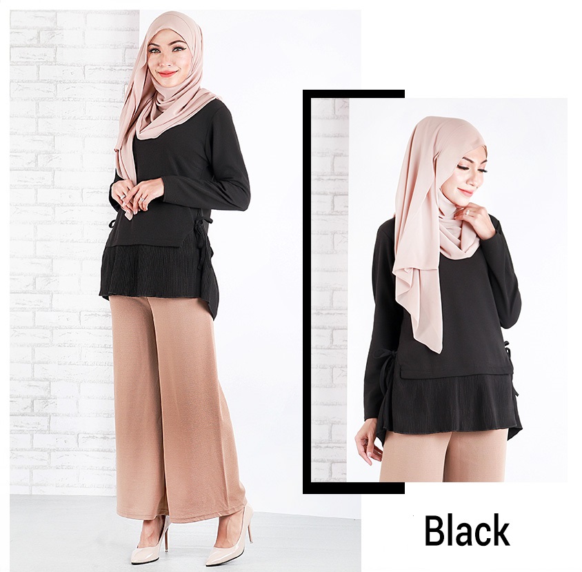 QA-643  SIDE RIBBON BLOUSE BLACK