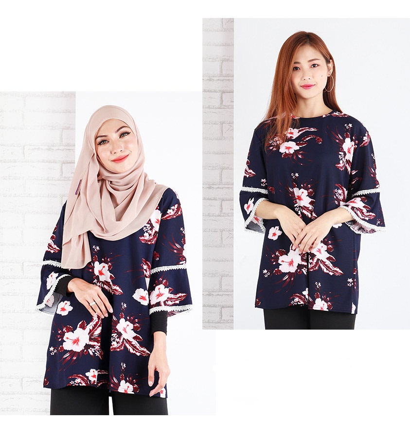 QA-648 FLORAL AMANDA BLOUSE NAVY FLORAL