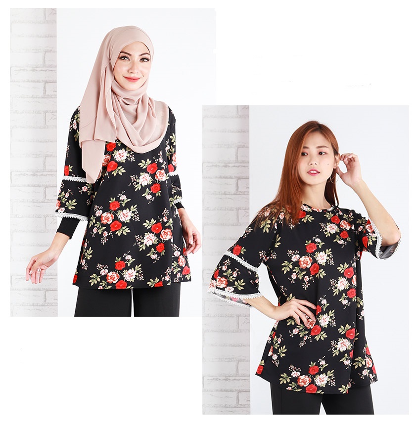 QA-648 FLORAL AMANDA BLOUSE RED ROSE