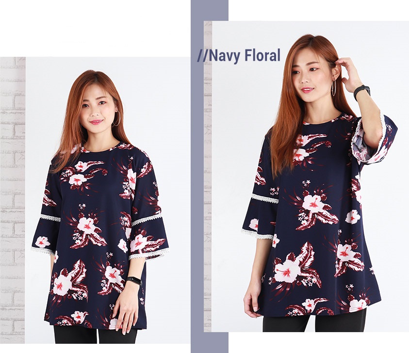 QA-648 FLORAL AMANDA BLOUSE NAVY FLORAL