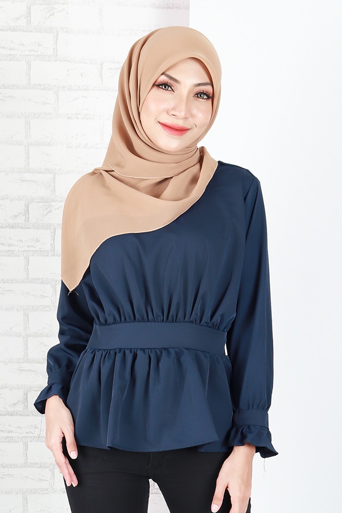 QA-653 BELLA LONG SLEEVES BLOUSE NAVY BLUE