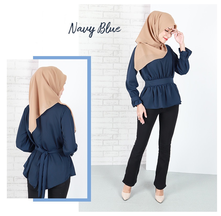 QA-653 BELLA LONG SLEEVES BLOUSE NAVY BLUE