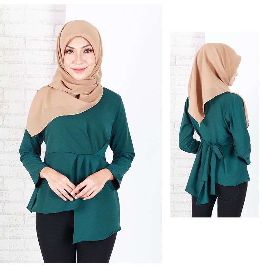 QA-655 LILY PEPLUM BLOUSE GREEN