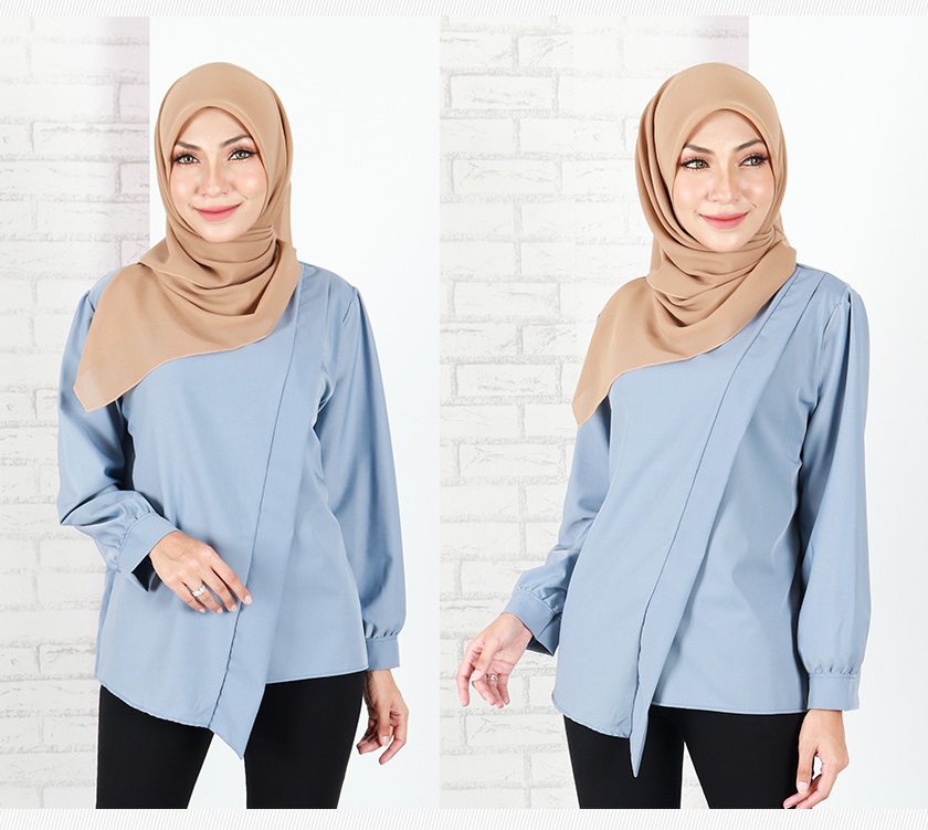 QA-656 KISTENA PLAIN BLOUSE LIGHT BLUE