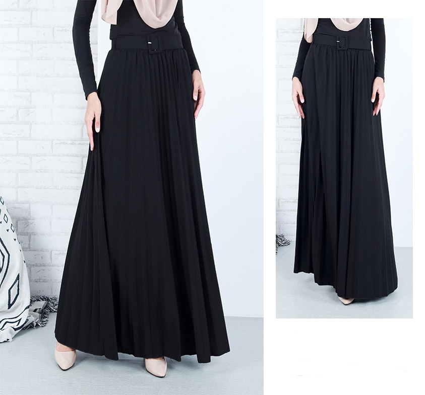 QA-658 ISABELLE PLEATED MAXI SKIRT BLACK