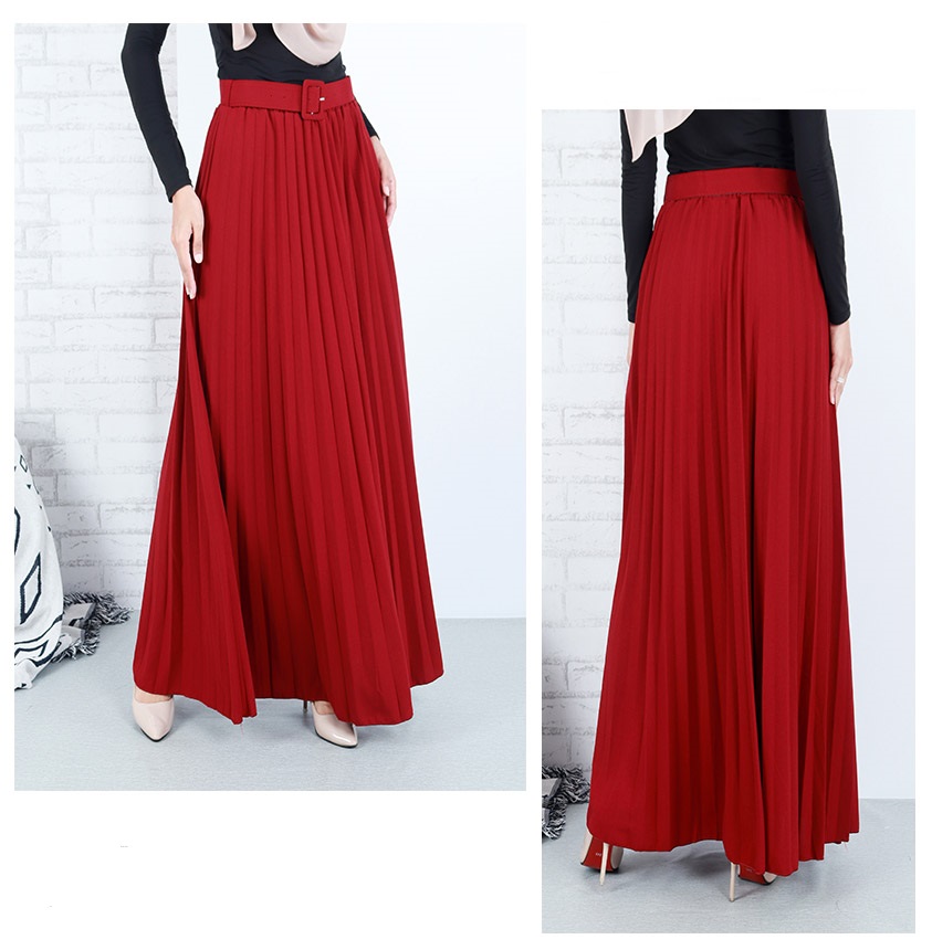 QA-658 ISABELLE PLEATED MAXI SKIRT MAROON