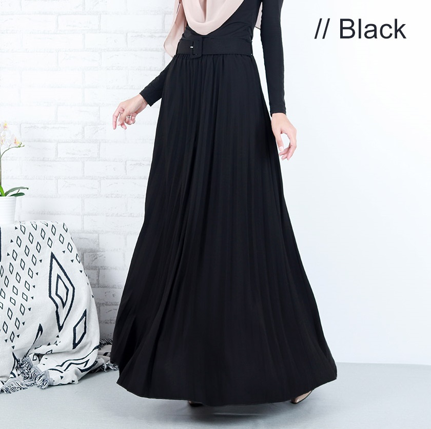 QA-658 ISABELLE PLEATED MAXI SKIRT BLACK