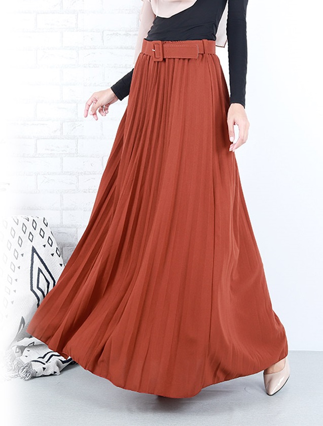 QA-658 ISABELLE PLEATED MAXI SKIRT BROWN