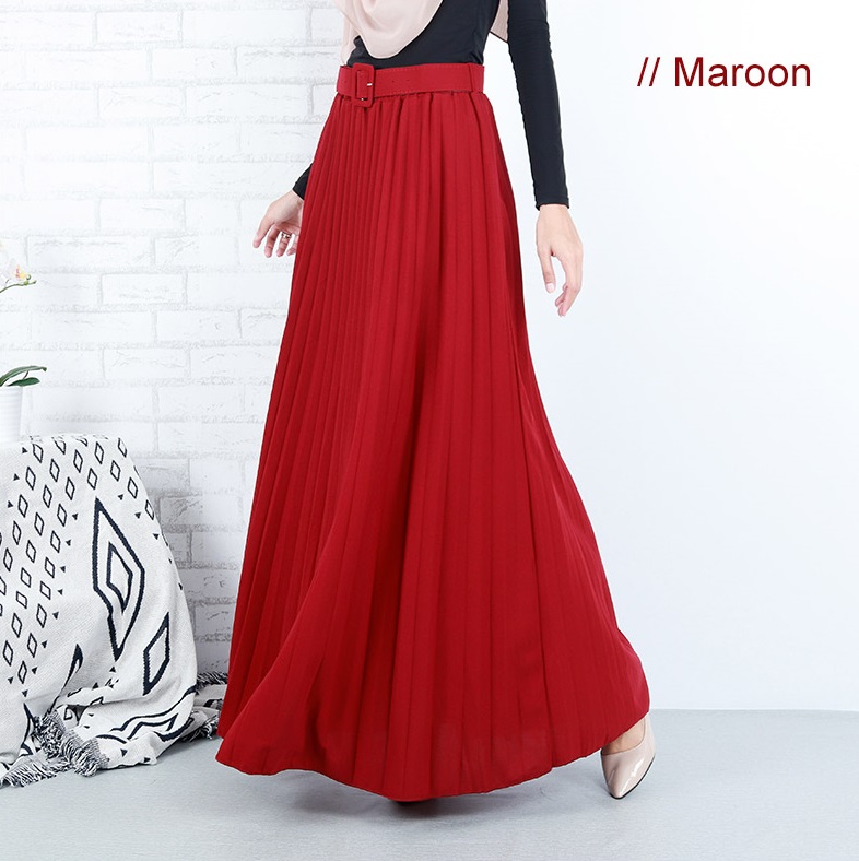 QA-658 ISABELLE PLEATED MAXI SKIRT MAROON