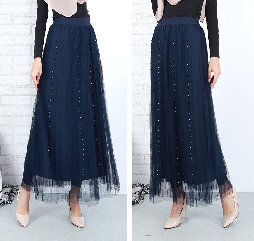 QA-660 PEARL MAXI SKIRT NAVY BLUE