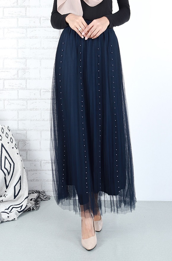 QA-660 PEARL MAXI SKIRT NAVY BLUE