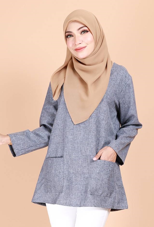 QA-692 BASIC WOMEN'S BLOUSE BLUE GREY