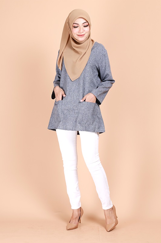 QA-692 BASIC WOMEN'S BLOUSE BLUE GREY