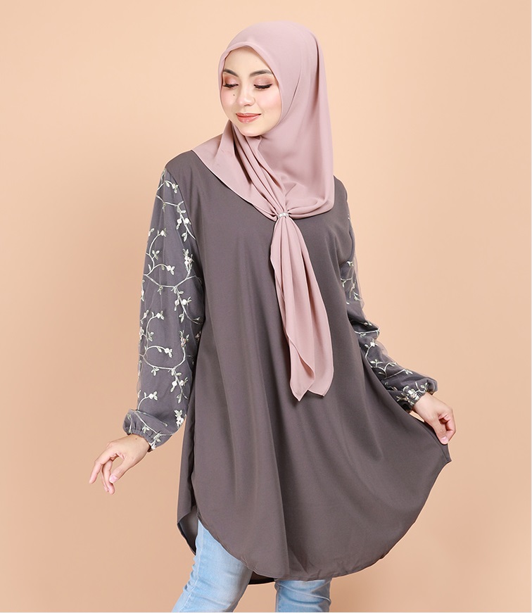 QA-693 MUSLIMAH BLOUSE GREY