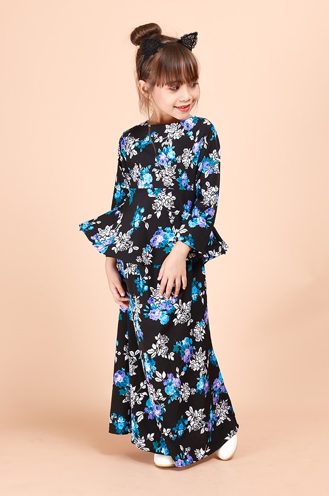 QA-695 KIDS FLORAL KURUNG BLACK