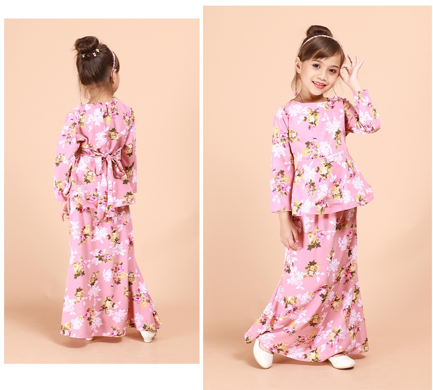 QA-695 KIDS FLORAL KURUNG PINK