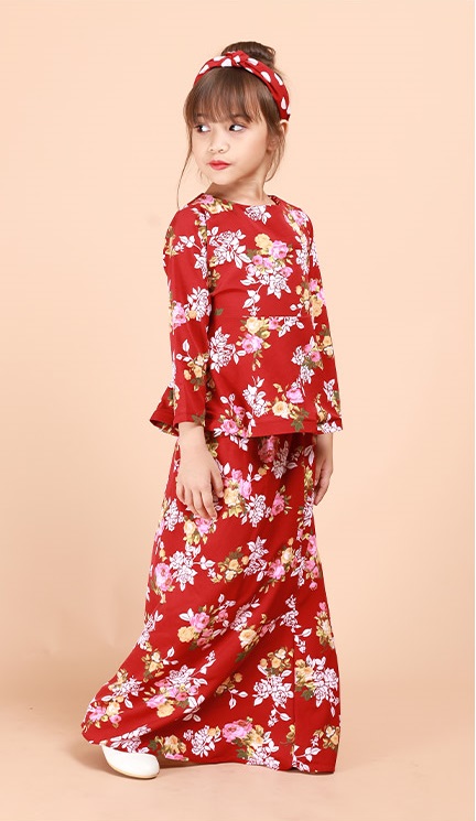 QA-695 KIDS FLORAL KURUNG RED