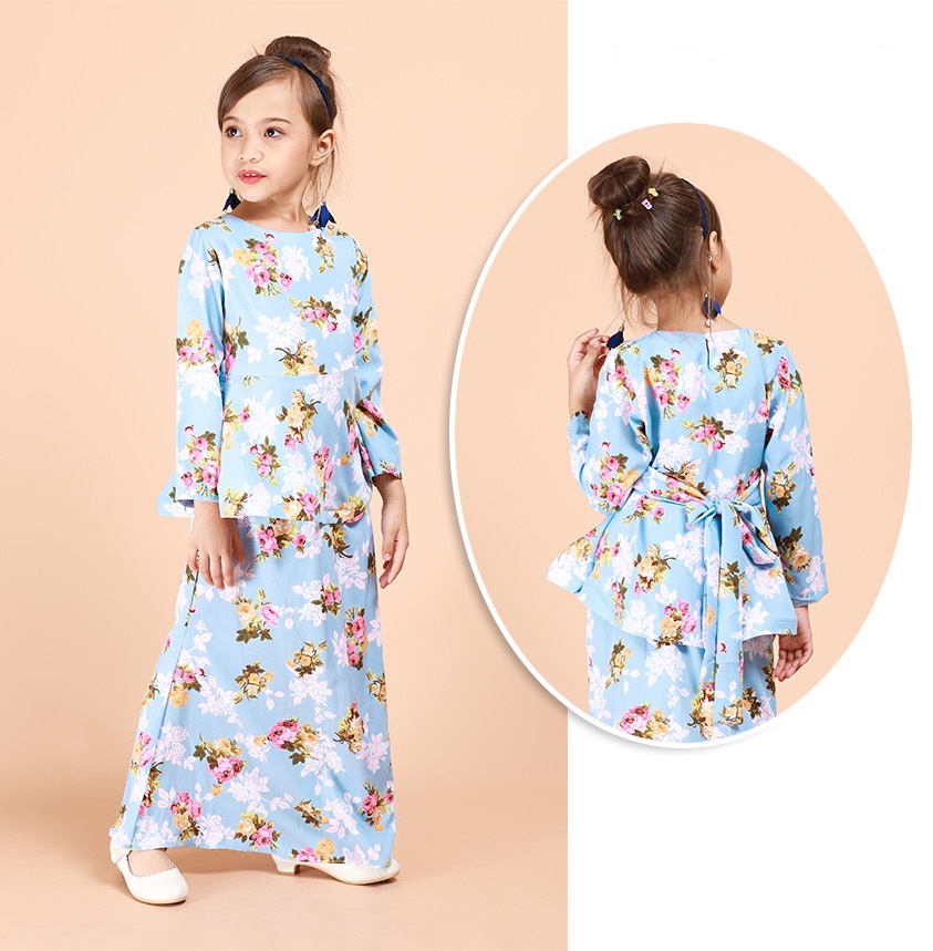 QA-695 KIDS FLORAL KURUNG SKY BLUE