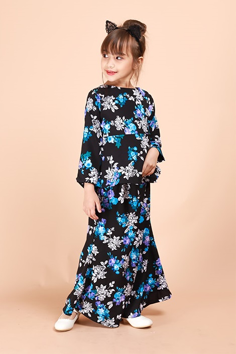 QA-695 KIDS FLORAL KURUNG BLACK