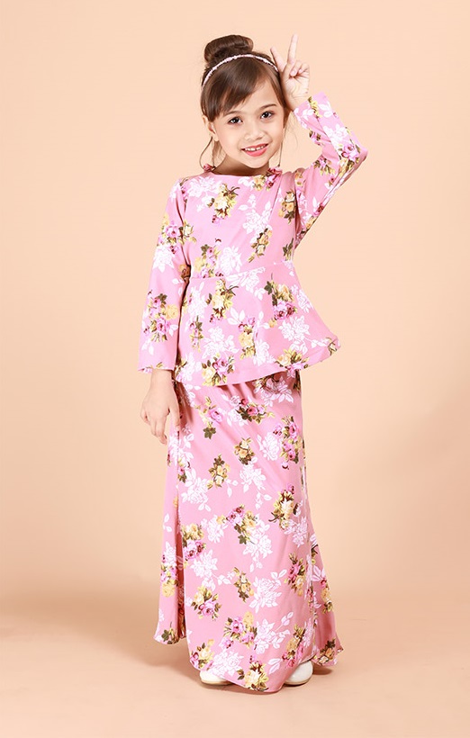 QA-695 KIDS FLORAL KURUNG PINK