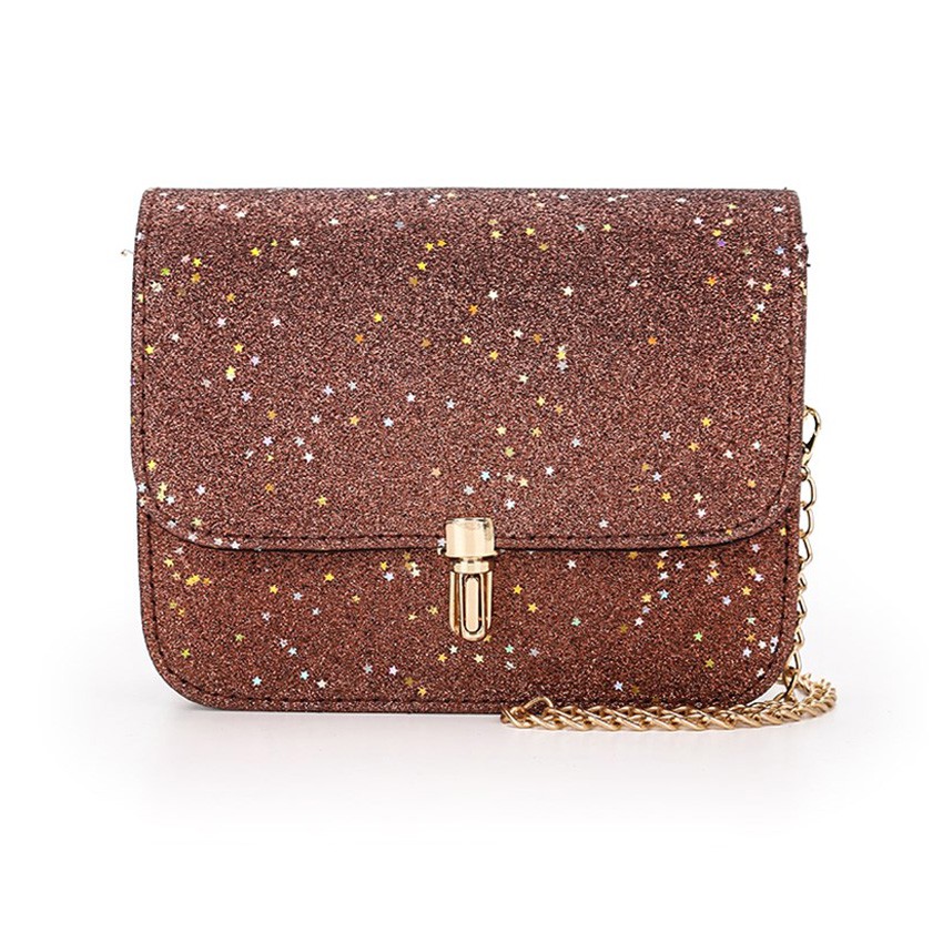 KW80588 GLITTER SLING BAG DARK BROWN