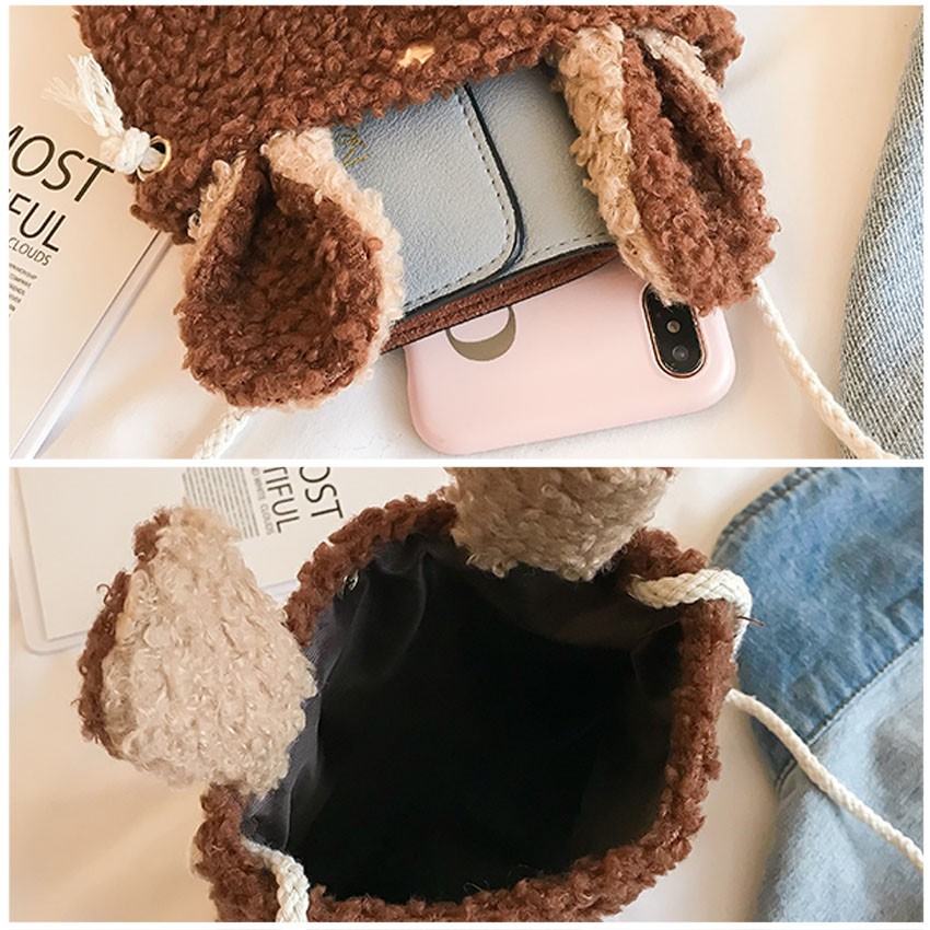 KW80590 CAT FLUFFY SLING BAG BROWN