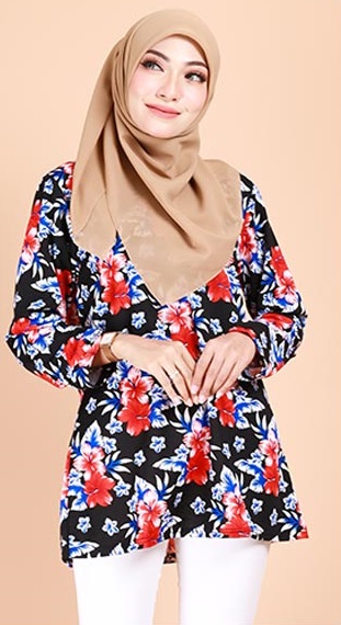 QA-700 FLORAL BATIK BLOUSE BLACK