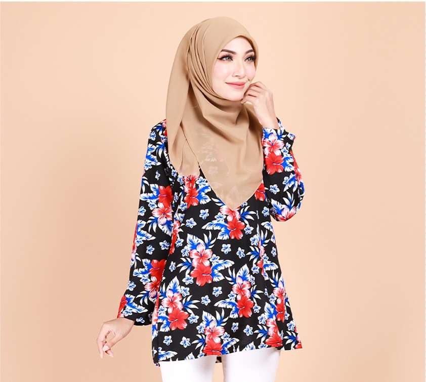 QA-700 FLORAL BATIK BLOUSE BLACK