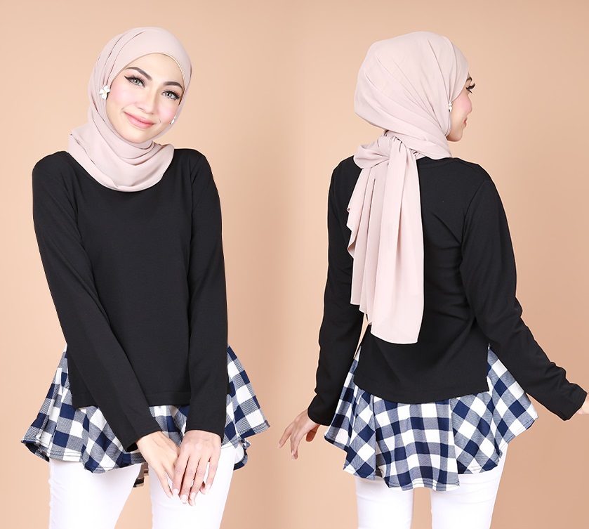 QA-734 CHECKER BLOUSE BLACK