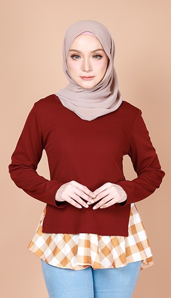 QA-734 CHECKER BLOUSE MAROON