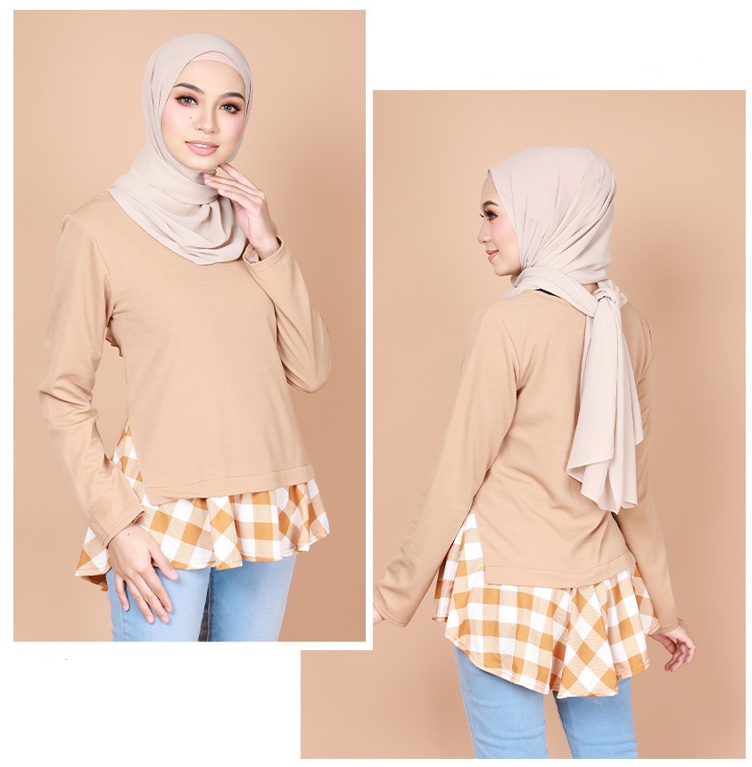 QA-734 CHECKER BLOUSE KHAKI