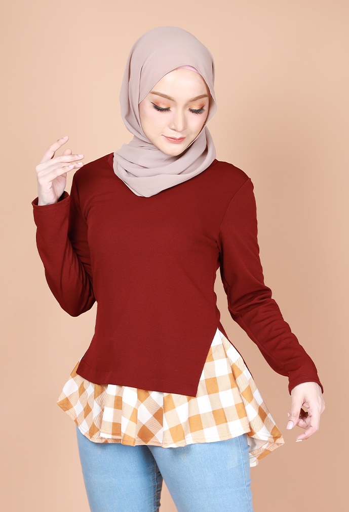 QA-734 CHECKER BLOUSE MAROON