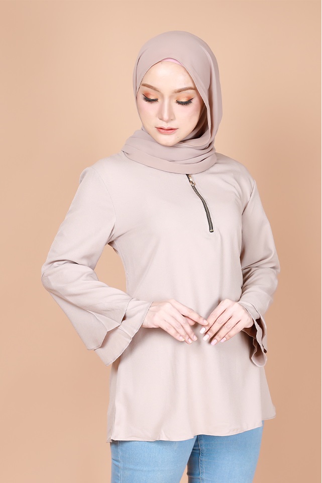 QA-735 BASIC PLAIN BLOUSE KHAKI