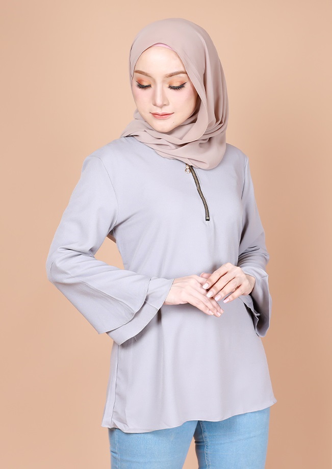 QA-735 BASIC PLAIN BLOUSE LIGHT GREY