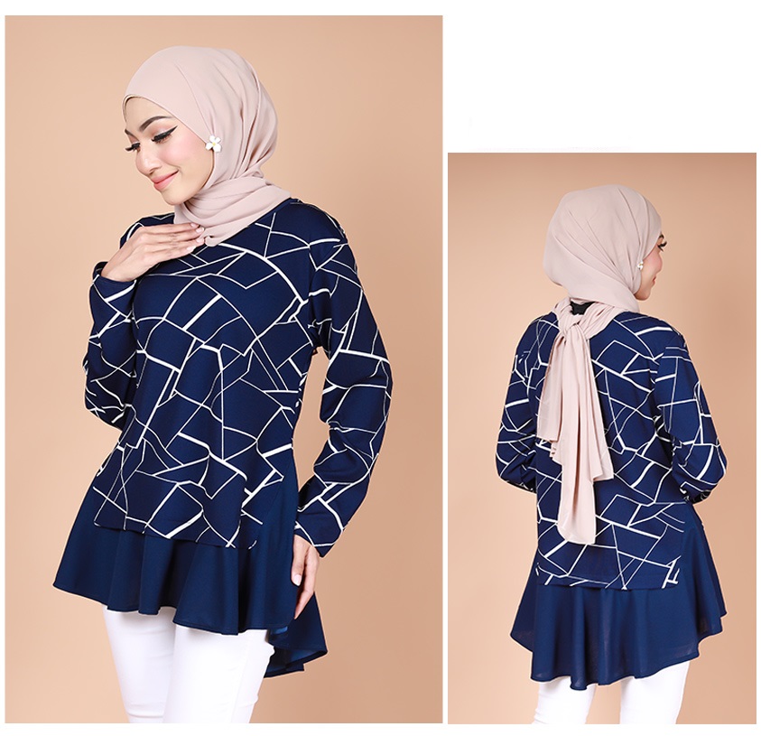 QA-736 WOMEN'S FASHION BLOUSE NAVY BLUE