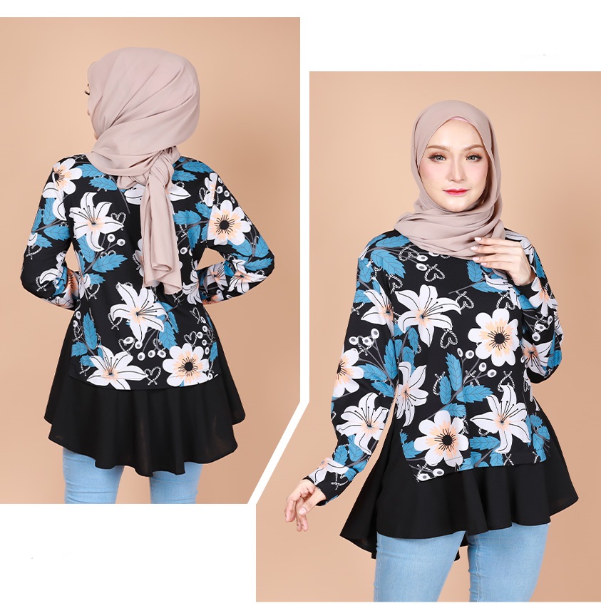 QA-737 CASUAL FLORAL BLOUSE BLACK