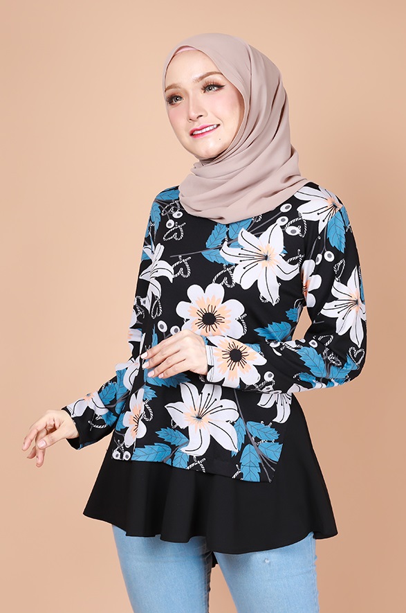 QA-737 CASUAL FLORAL BLOUSE BLACK