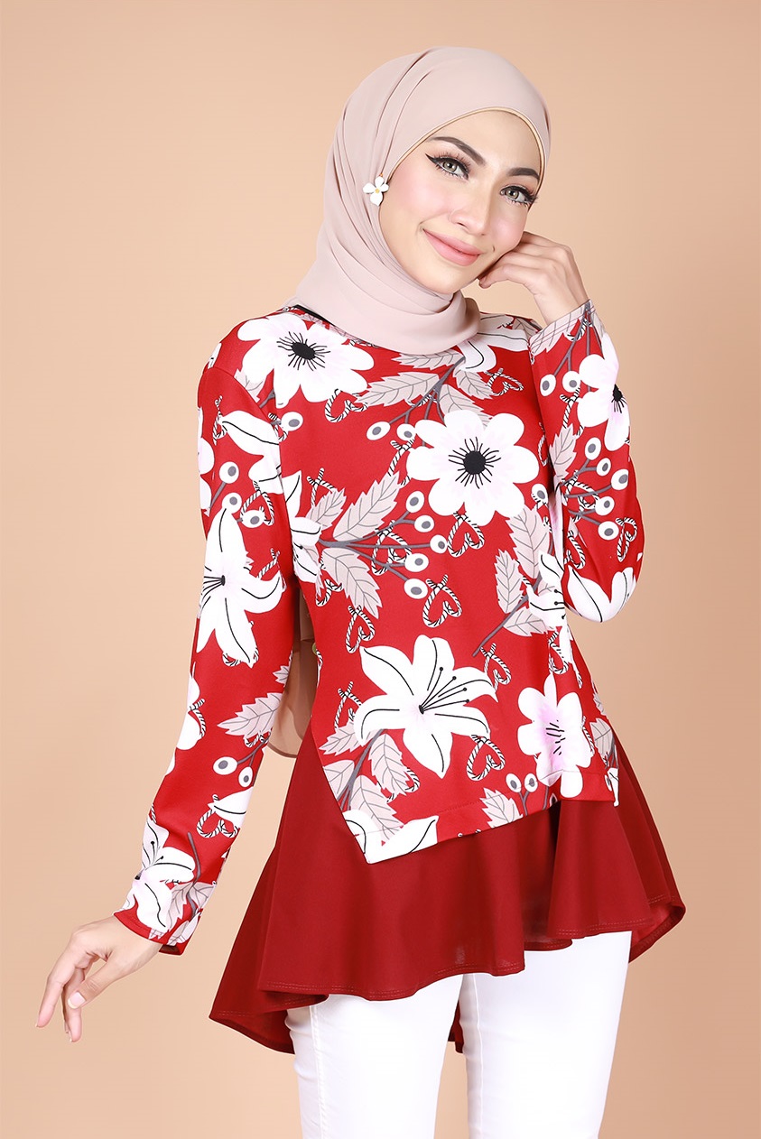 QA-737 CASUAL FLORAL BLOUSE RED