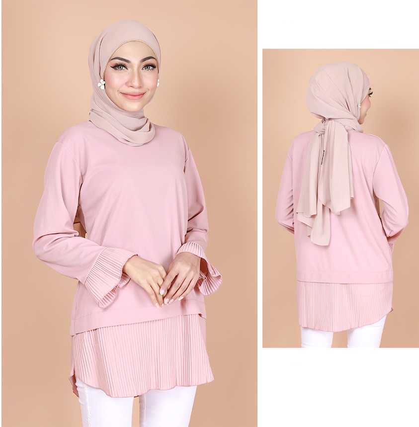 QA-738 PLEATED PLAIN BLOUSE PINK