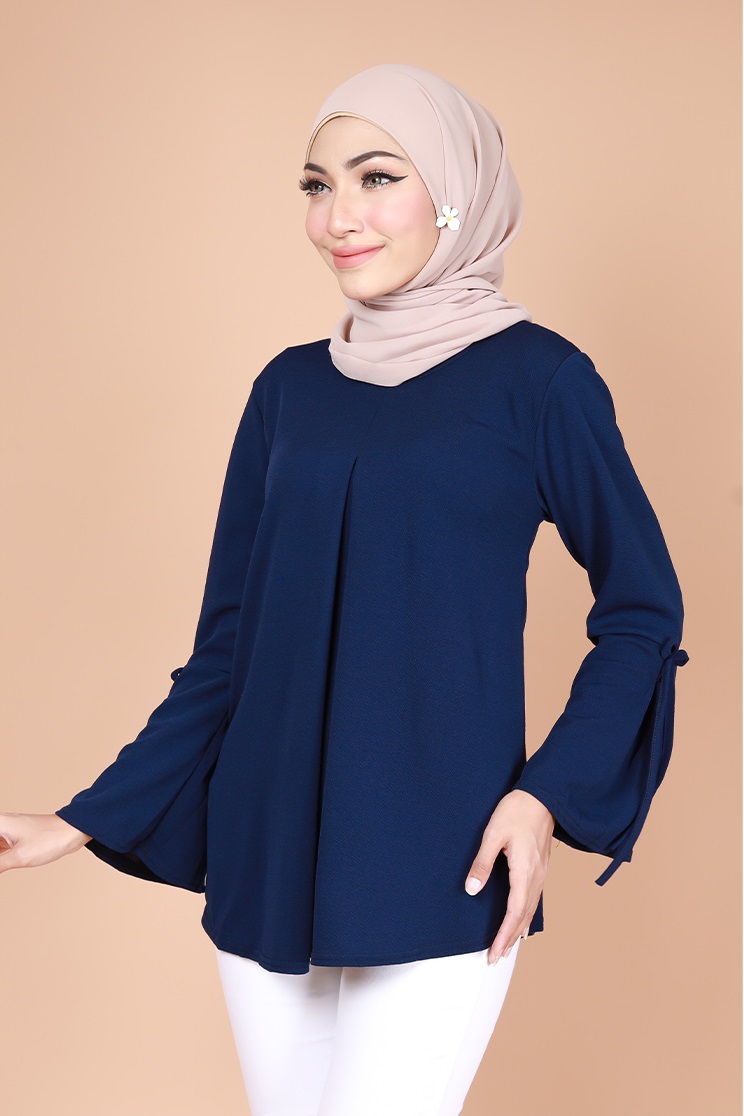 QA-741 CASUAL PLAIN BLOUSE NAVY BLUE