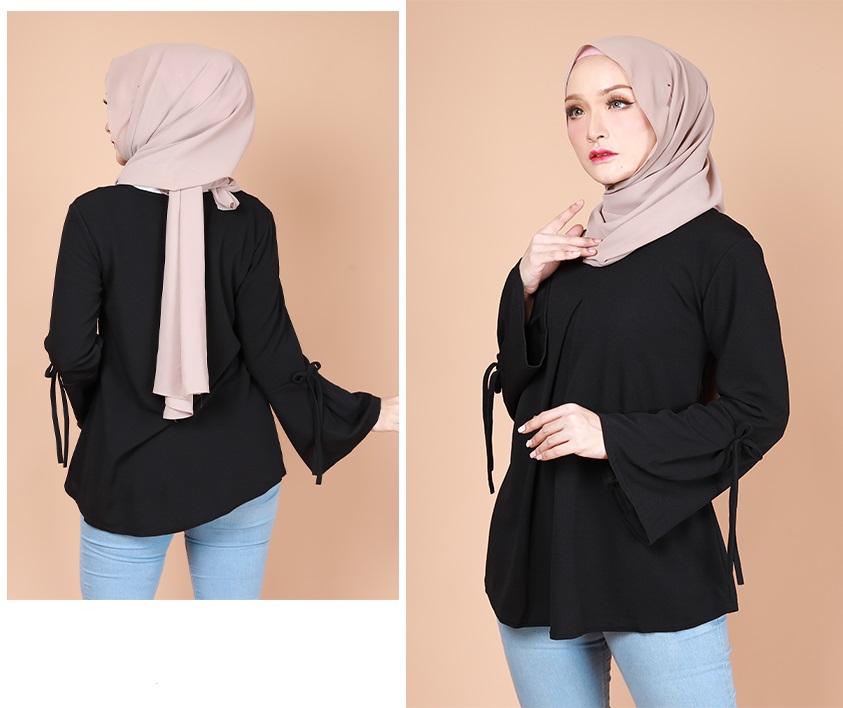 QA-741 CASUAL PLAIN BLOUSE BLACK