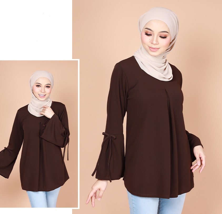 QA-741 CASUAL PLAIN BLOUSE BROWN