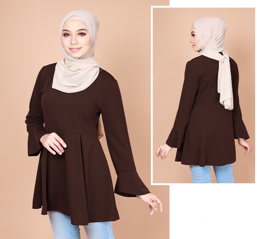 QA-742 TRENDY PLAIN BLOUSE BROWN