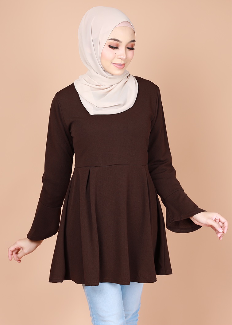 QA-742 TRENDY PLAIN BLOUSE BROWN