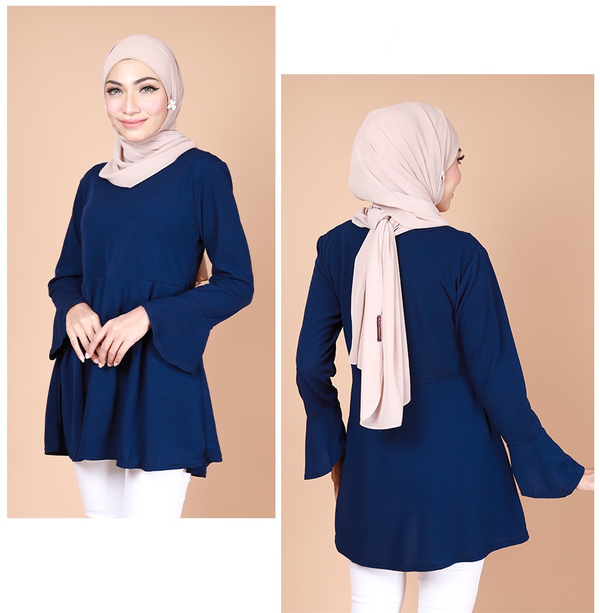 QA-742 TRENDY PLAIN BLOUSE NAVY BLUE