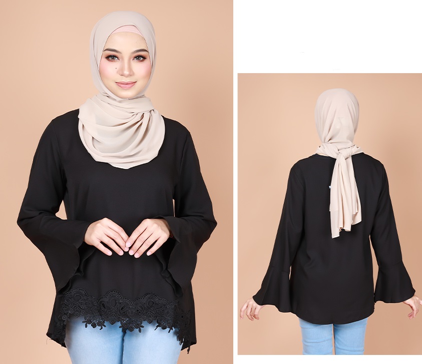 QA-745 FLARE SLEEVES BLOUSE BLACK 