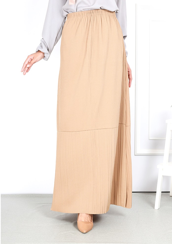 QA-751 PLEATED MAXI SKIRT KHAKI